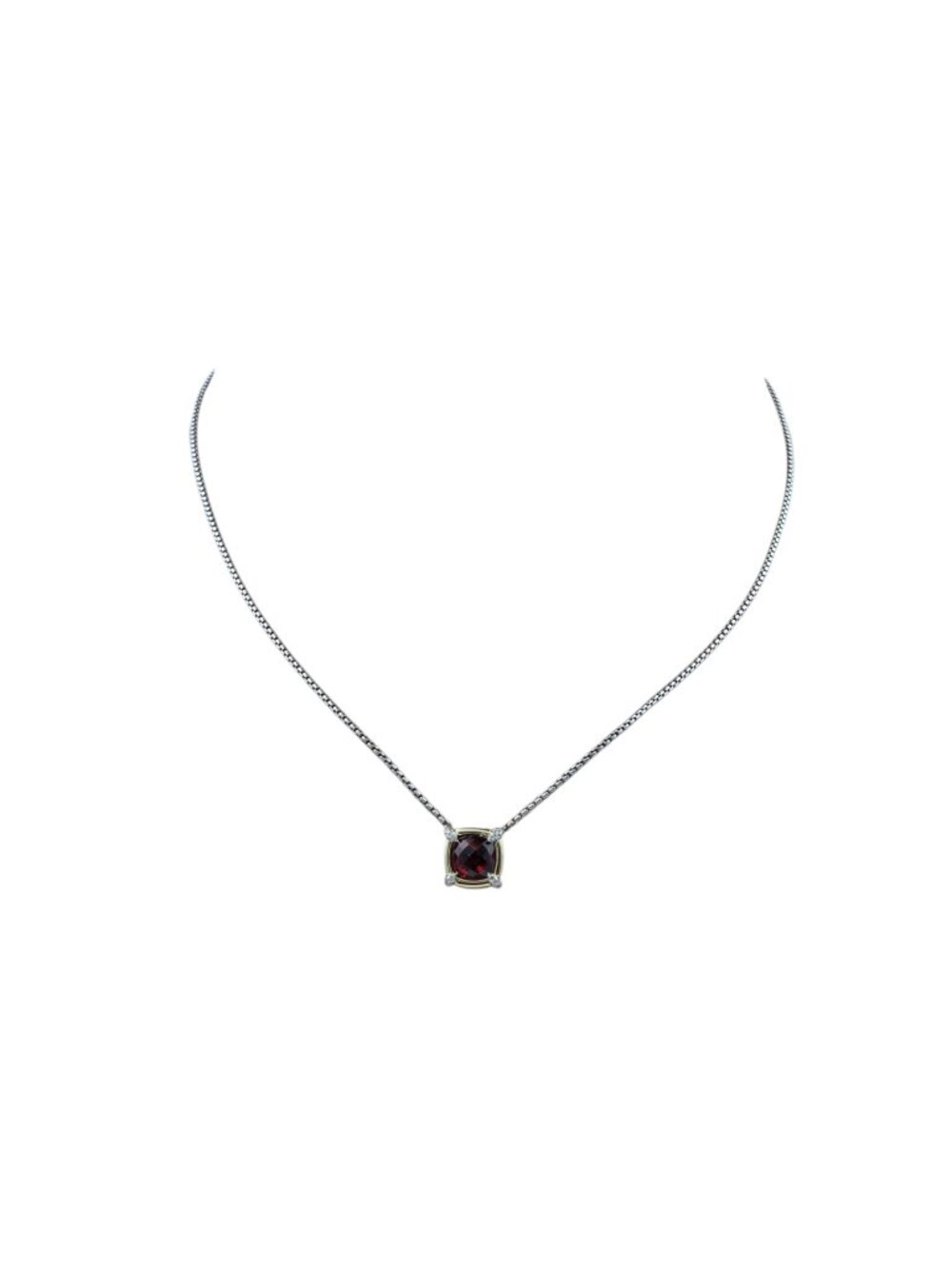 David Yurman Sterling 18K Gold Petite Chatelaine Garnet Diamond Necklace #24815 - Picture 8 of 10